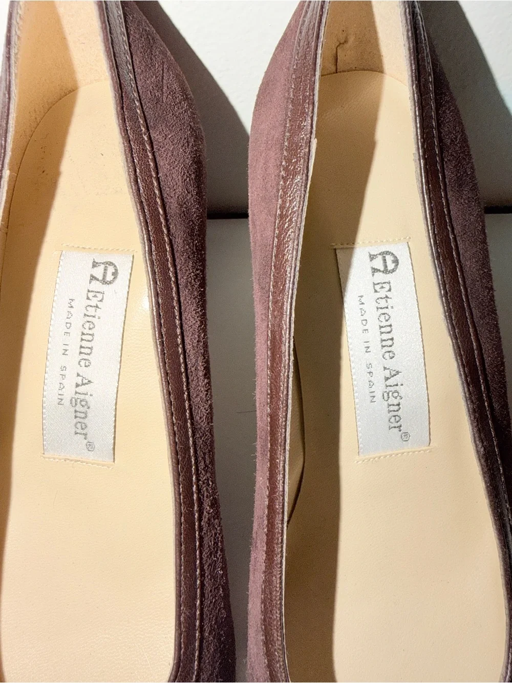 Etienne Aigner Women’s Sz 6M‎ Heels. Brown Suede with leather toe.  3” Heel.